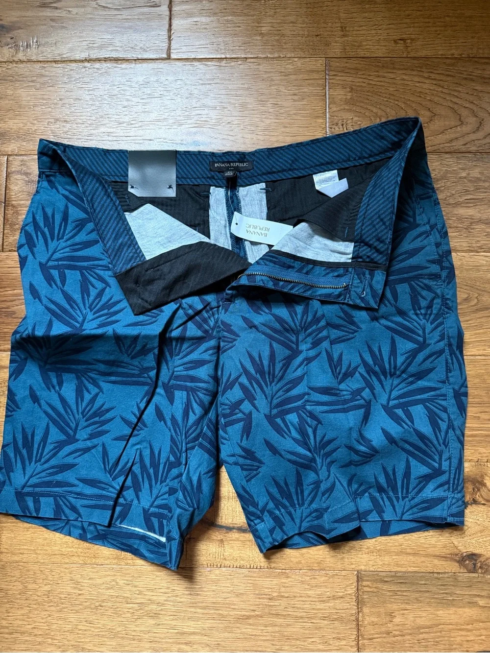 Banana Republic Teal Blue Leaf-Print Shorts